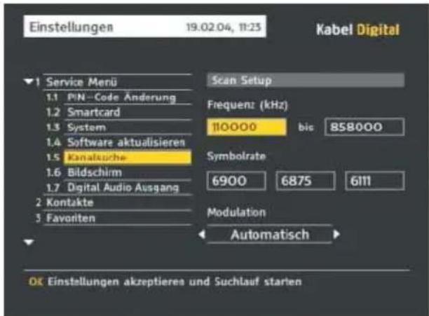 Pace Kabel Digital DC220 - Ausführen einer Kanalsuche - 1