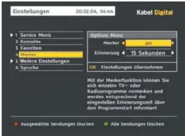 Pace Kabel Digital DC220 - Ändern der Merkeroptionen - 1