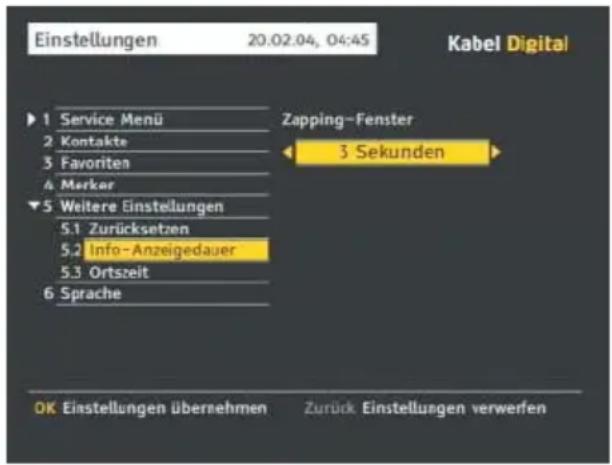 Pace Kabel Digital DC220 - ÄNDERN DER ANZEIGEZEIT DES ZAPPING-FENSTERS - 1