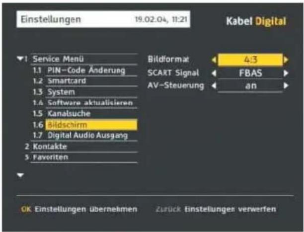 Pace Kabel Digital DC220 - ÄNDERN DER BILDSCHIRM- EINSTELLUNGEN - 1