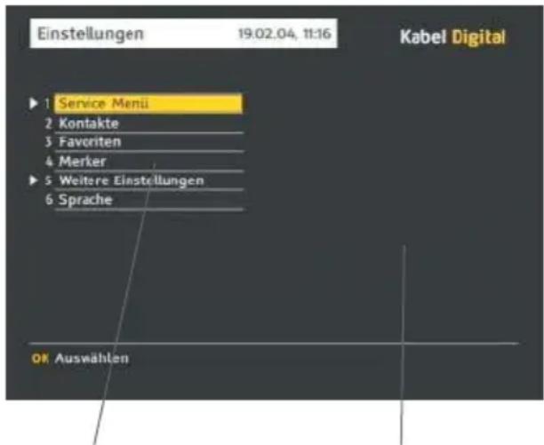 Pace Kabel Digital DC221 - VERWENDEN DES MENÜS 'EINSTELLUNGEN' - 1