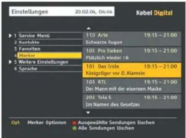 Pace Kabel Digital DC221 - Anzeigen der Merkerliste - 1