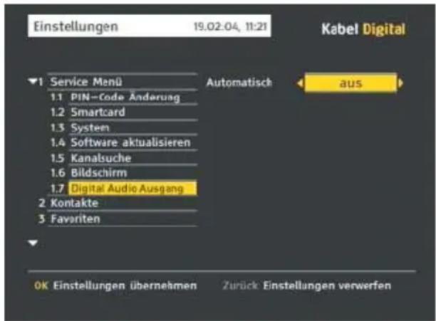 Pace Kabel Digital DC221 - ÄNDERN DER DIGITAL-AUDIO- AUSGABE-EINSTELLUNGEN - 1