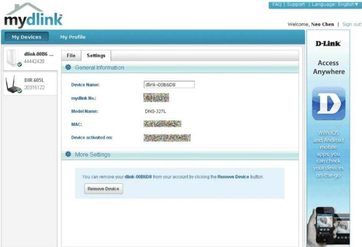 D-LINK ShareCenter DNS-327L - mydlink-Einstellungendetails - 1