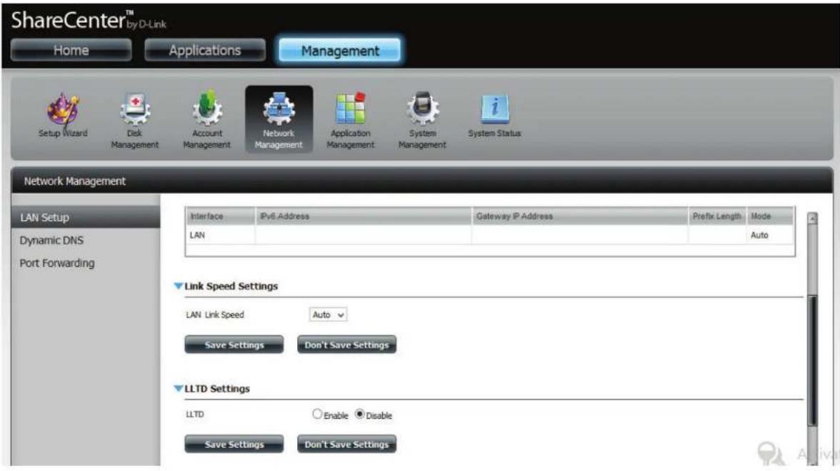 D-LINK ShareCenter DNS-327L - Verbindungsgeschwindigkeits- und LLTD-Einstellungen - 1