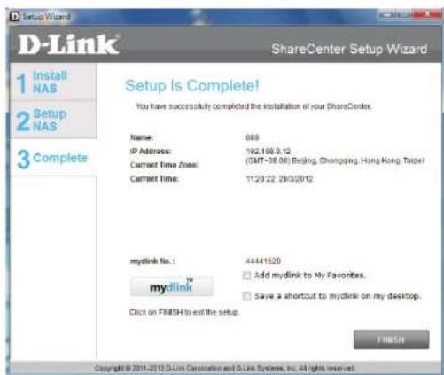 D-LINK ShareCenter DNS-327L - Der Vorgang des Assistenten ist abgeschlossen - 1