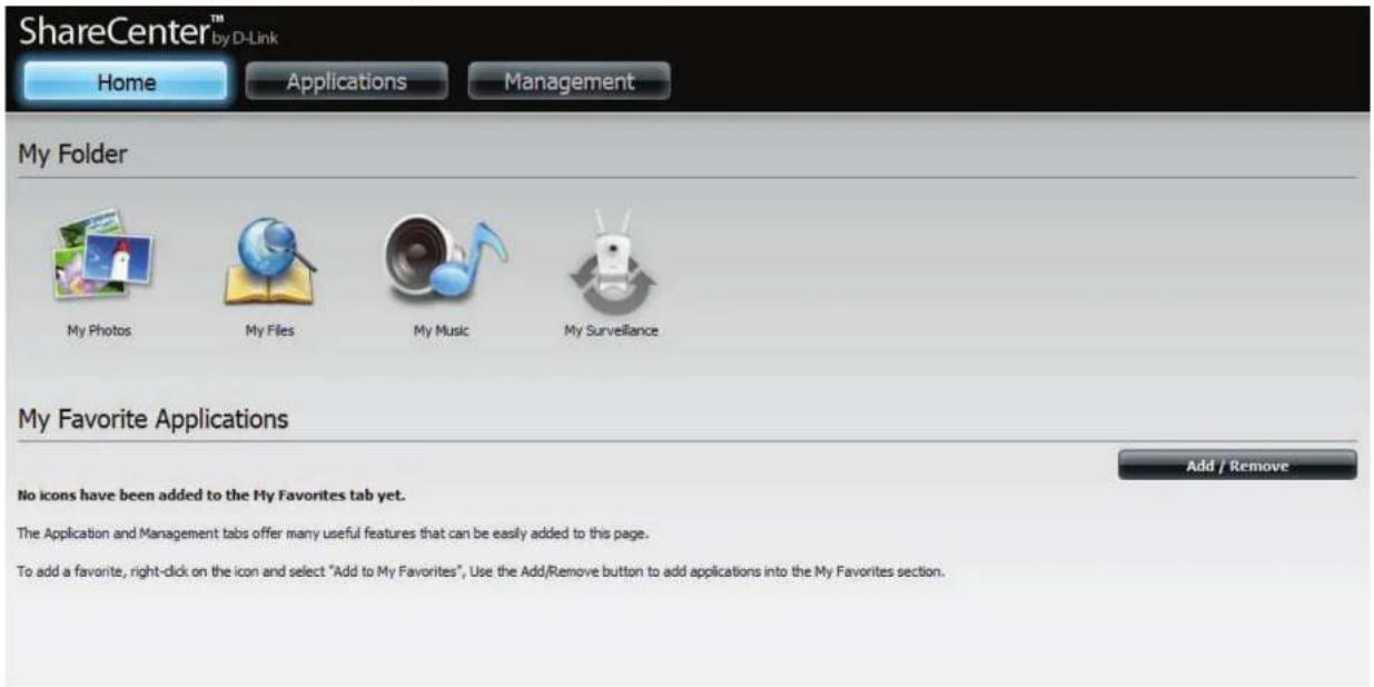 D-LINK ShareCenter DNS-327L - Web-Benutzeroberfläche - Allgemeines Layout Startseite (Home) - 1