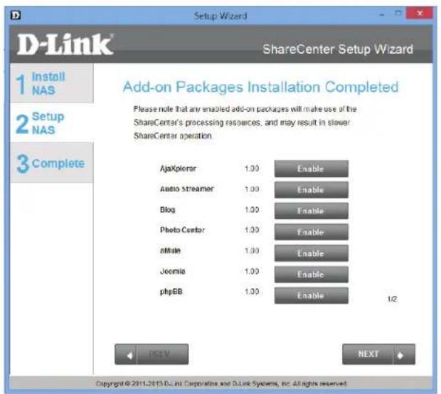 D-LINK ShareCenter DNS-327L - Installation der Add-Ons vom Setup-Assistenten - 1