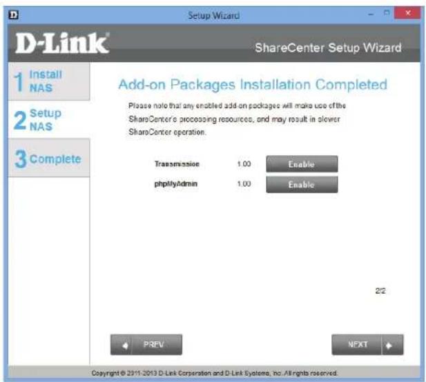 D-LINK ShareCenter DNS-327L - Installation der Add-Ons vom Setup-Assistenten - 2