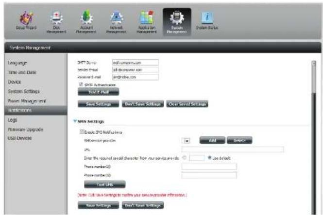 D-LINK ShareCenter DNS-327L - SMS-Einstellungen - 1