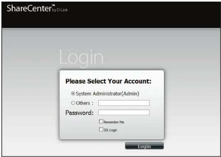 D-LINK ShareCenter DNS-327L - Anmeldung auf der grafischen Web-Benutzeroberfläche - 1