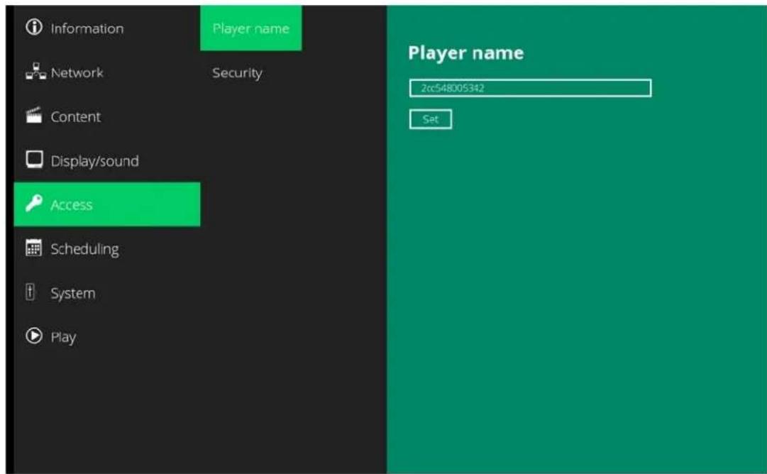 Planar QE7550-T - Access Settings – Player Name - 1