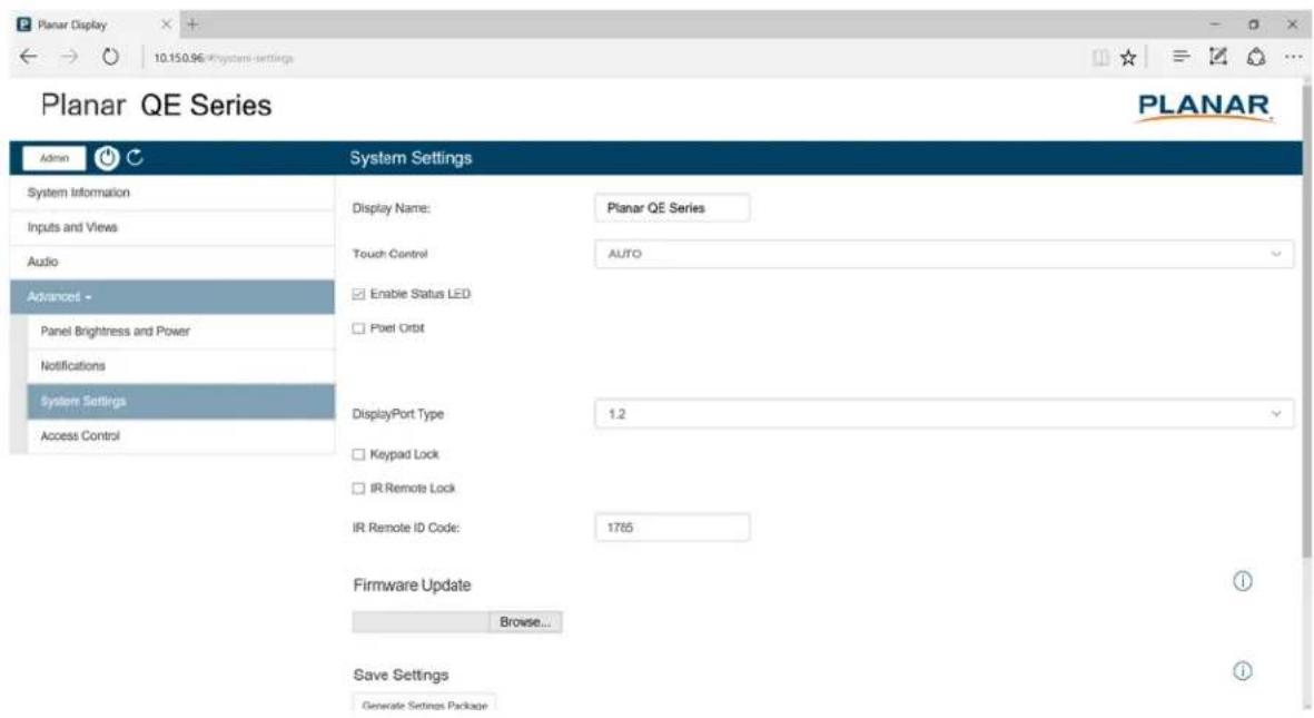 Planar QE7550-T - Remote Monitoring System Settings - 1