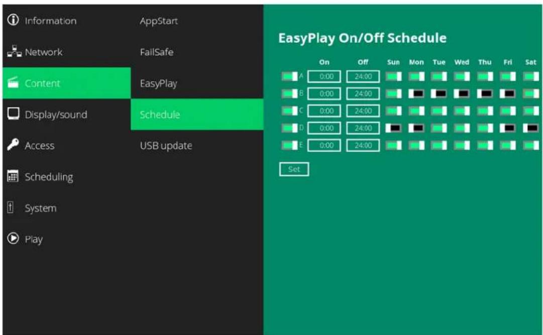 Planar QE7550-T - EasyPlay Schedule Configuration - 2