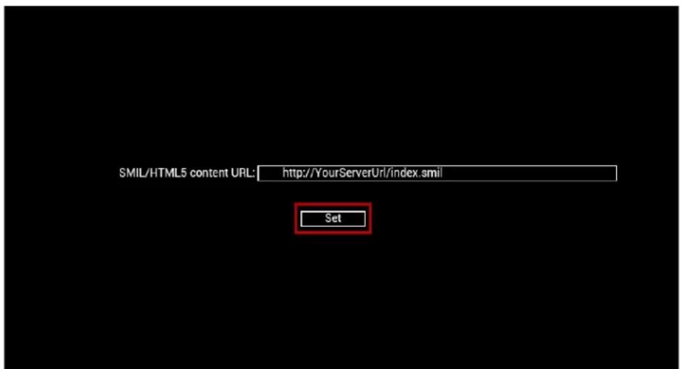 Planar QE9850 - Input the SMIL/HTML5 content URL and click Set. It will return to Basic settings automatically. - 2