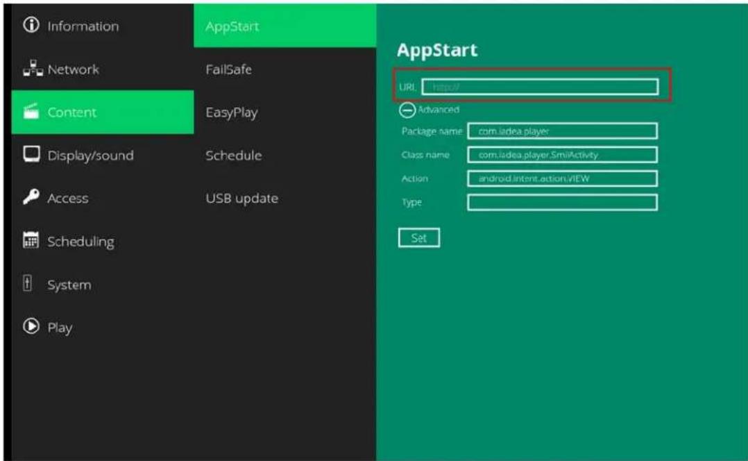Planar QE9850 - Content Configuration – AppStart - 1