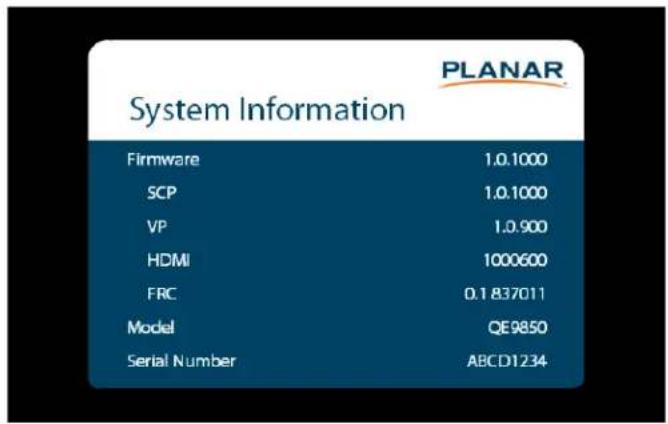 Planar QE9850 - System Information Submenu - 1