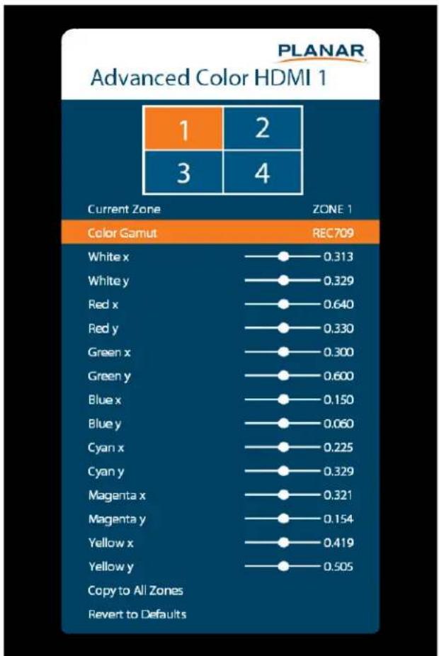 Planar QE9850 - Advanced Color Submenu - 1