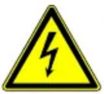 Yellow triangular warning sign with black lightning bolt symbol indicating electrical hazard