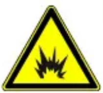 Yellow triangular warning sign with black explosion symbol indicating hazard or accident