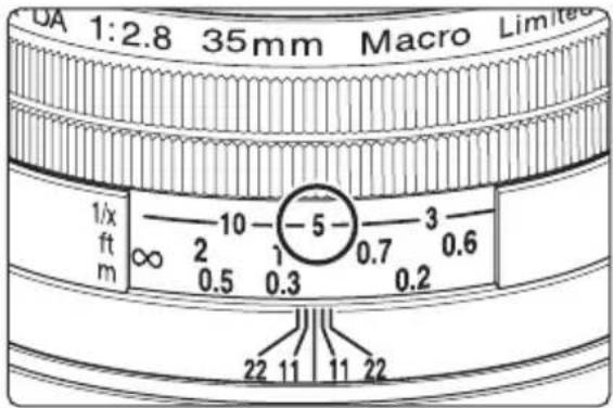 0A 1:2.8 35mm Macro Limited 1/x ft m ∞ 2 1 -5 -3 0.5 0.3 0.7 0.6 22 11 11 22