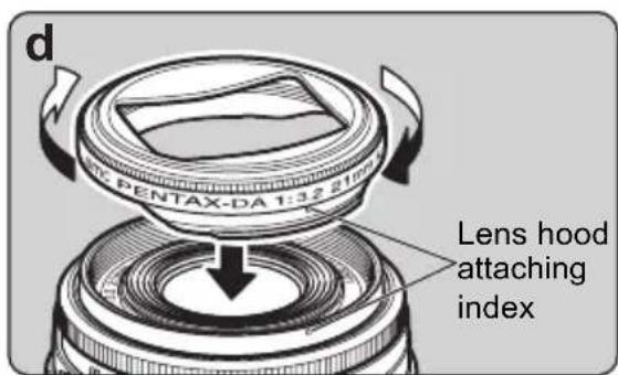 d PENTAX-DA 1:32 210mm Lens hood attaching index