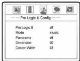 Pro Logic II Config Pro Logic II eff Mode music Panorama eff Dimension 00 Center Width 03