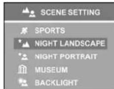 SCENE SETTING SPORTS NIGHT LANDSCAPE NIGHT PORTRAIT MUSEUM BACKLIGHT