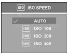 ISO ISO SPEED ✓ AUTO 100 ISO 100 200 ISO 200 400 ISO 400