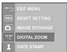 EXIT MENU RES RESET SETTING IMAGE STORAGE DIGITAL ZOOM DATE STAMP