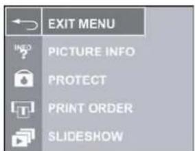 EXIT MENU INFO PICTURE INFO PROTECT PRINT ORDER SLIDESHOW