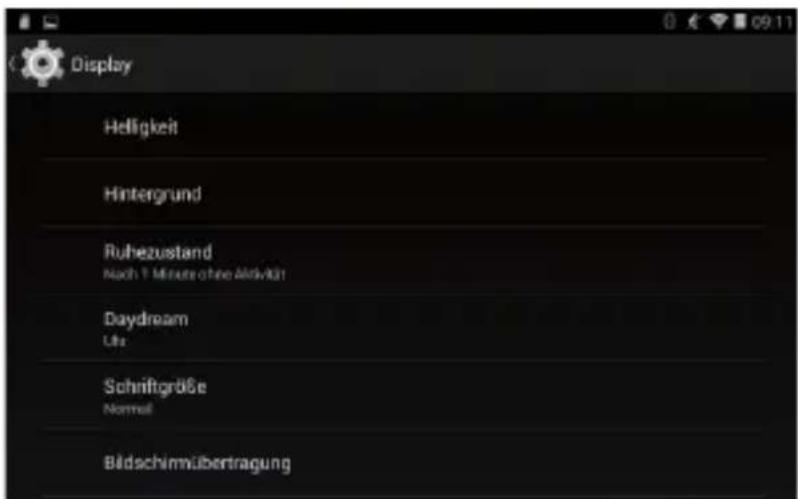 Display Helligkeit Hintergrund Ruhezustand Nach 1 Minute ohne Abswitz! Daydream Ubs Schriftgröße Normal Bildschimmübertragung
