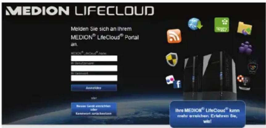 MEDION LIFECLOUD Melden Sie sich an Ihrem MEDION® LifeCloud® Portal an. MEDION® LifeCloud® Anter Für Betriebnahme Für Comment Anmeldes oder Neuee Gerät einrichten oder Kennwort zurückstecken Ihre MEDION® LifeCloud® kann mehr erreichen. Erlehen Sie, wie!