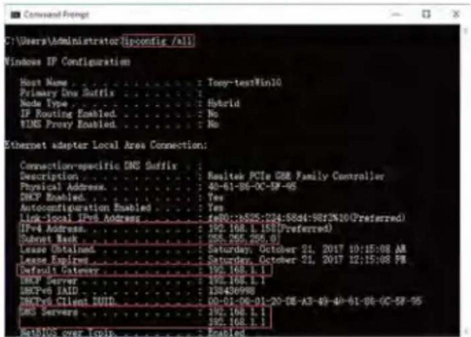 C:\Users\Administrator\ipconfig /all Windows IP Configuration Host Name : Tony-testWin10 Primary Data Suffix : Node Type : Hybrid IP Routing Enabled : No FINS Proxy Enabled : No Ethernet adapter Local Area Connection: Connection-specific DNS Suffix : Description : Realtek PCIe GBE Family Controller…
