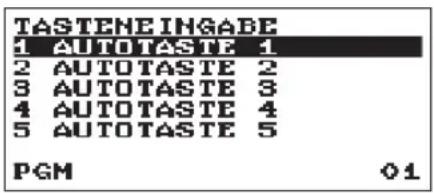 TASTENE INGABE 1 AUTOTASTE 1 2 AUTOTASTE 2 3 AUTOTASTE 3 4 AUTOTASTE 4 5 AUTOTASTE 5 PGM 01