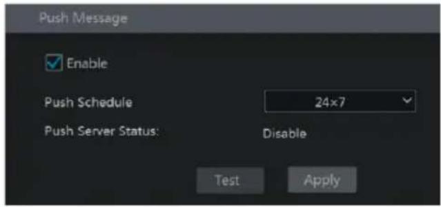 Push Message Enable Push Schedule 24x7 Push Server Status: Disable Test Apply