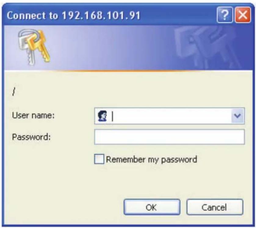 Connect to 192.168.101.91 User name: Password: Remember my password OK Cancel