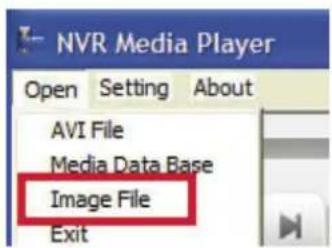 NVR Media Player Open Setting About AVI File Media Data Base Image File Exit