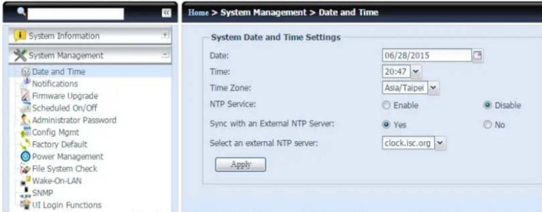 Thecus TopTower N8850 - Date and Time: Setting system time - 1