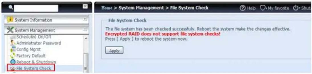 Thecus TopTower N8850 - File System Check - 1