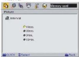 Memory card Picture Interval 100ms. 300ms. 25ms. 10min.