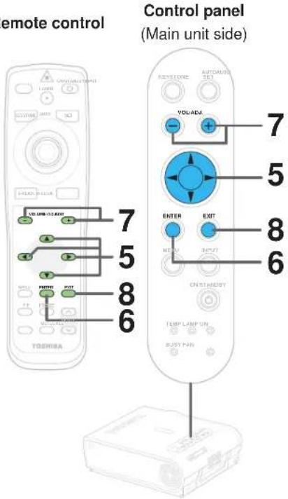 remote control Control panel (Main unit side) 7 5 8 6 7 5 ENTER EXIT 7 5 6 CONTROL panel (Main unit side)
