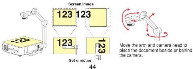 Screen image 123 123 123 123 Set direction 44 Move the arm and camera head to place the document beside or behind the camera.