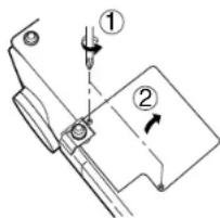 Technical diagram showing a mechanical assembly with labeled parts and directional arrows indicating motion or force.
