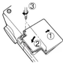 Technical diagram showing a mechanical assembly with numbered components and directional arrows indicating motion or force.