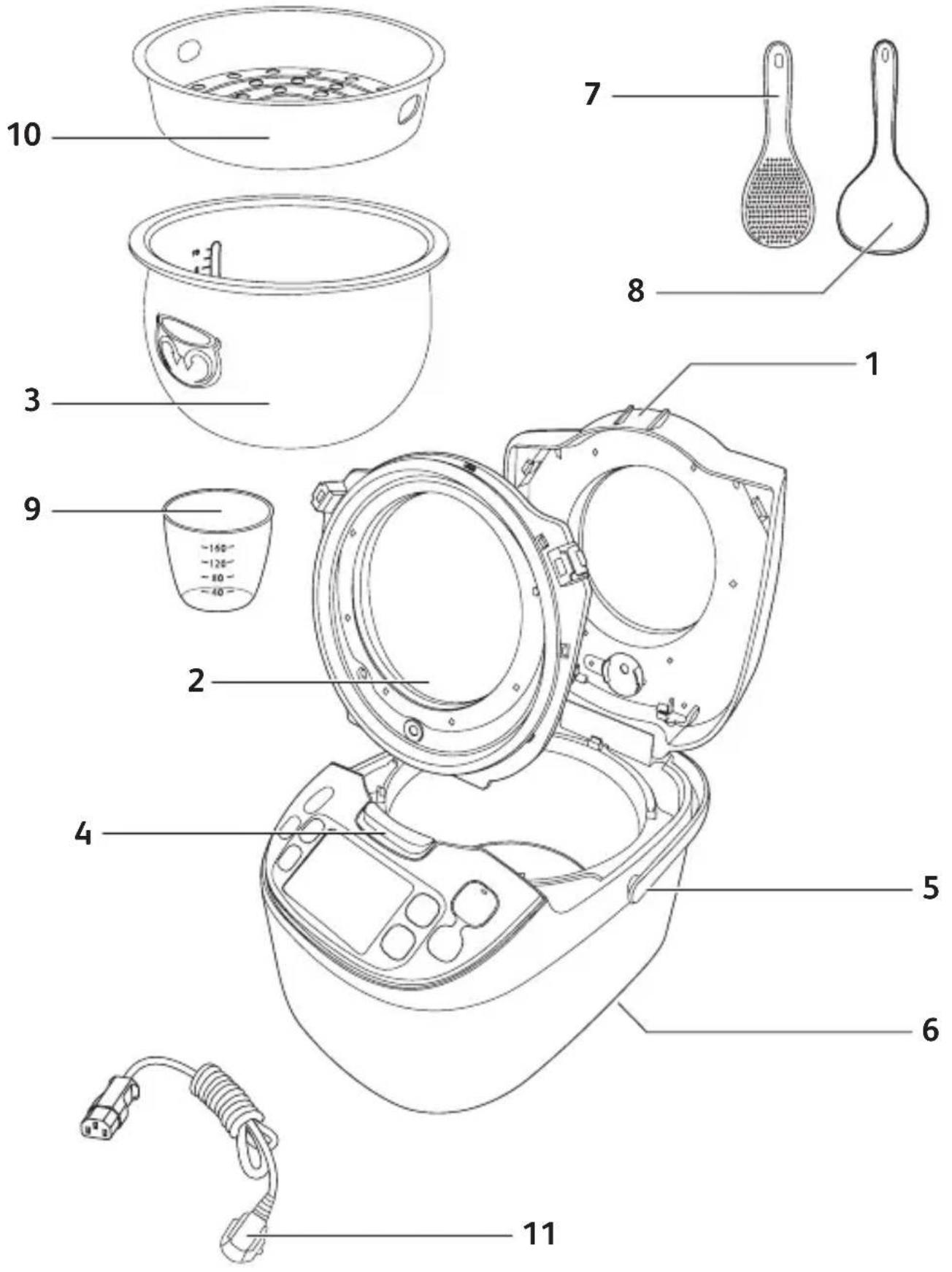 Exploded diagram of a hairdryer with numbered parts for identification and assembly reference.