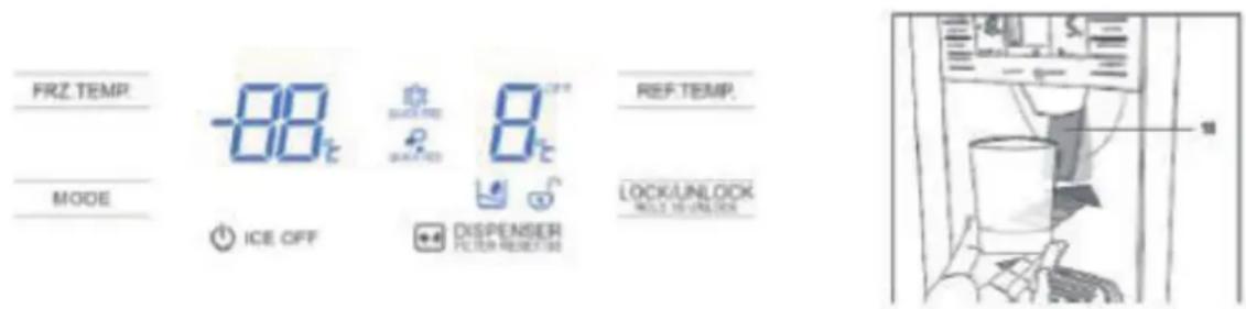 FRZ.TEMP. -88℃ MODE ICE OFF REF.TEMP. BEETLED 8℃ DISPENSER FILTER REDUCTURE LOCK/UNLOCK MOLT REDUCTURE