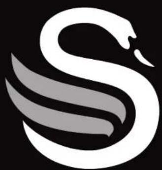 Stylized white and gray swan logo on black background (no text or symbols)