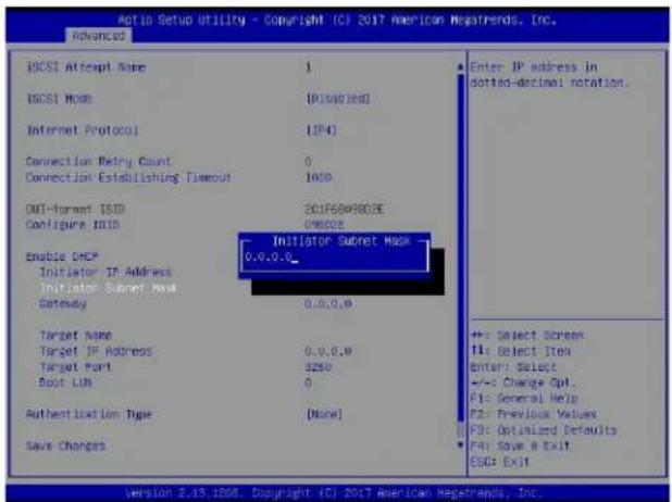 Supermicro X11DPU - Initiator Subnet Mask (available when Enable DHCP is set to Disabled) - 1
