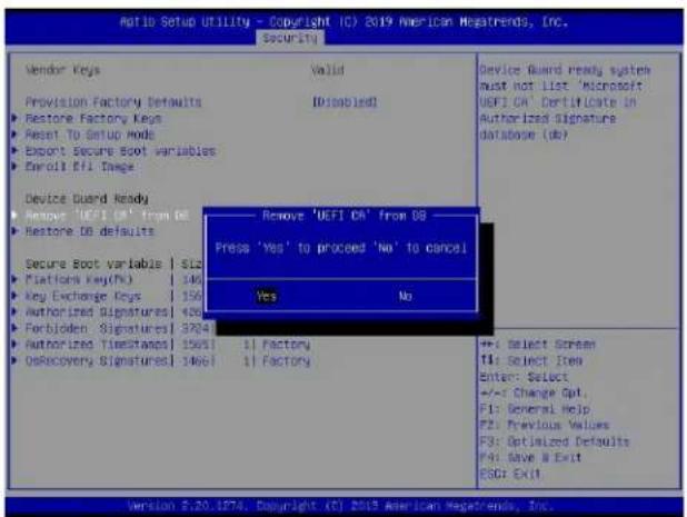 Supermicro X11DPU - ▶Remove 'UEFI CA' from DB (available when the system is not in Device Guard Ready) - 1
